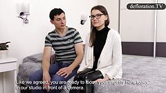 Defloration of Sasha – cute girl makes sex with a guy for th
